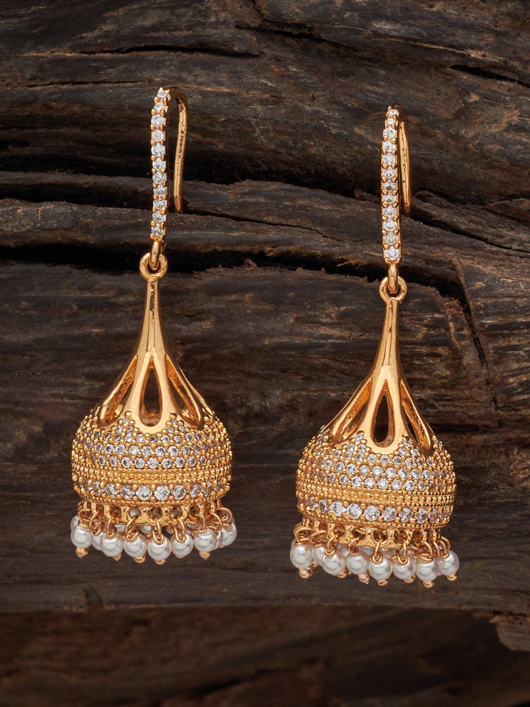 

Kushal's Fashion Jewellery Gold-Plated Dome Shaped Jhumkas Earrings, White