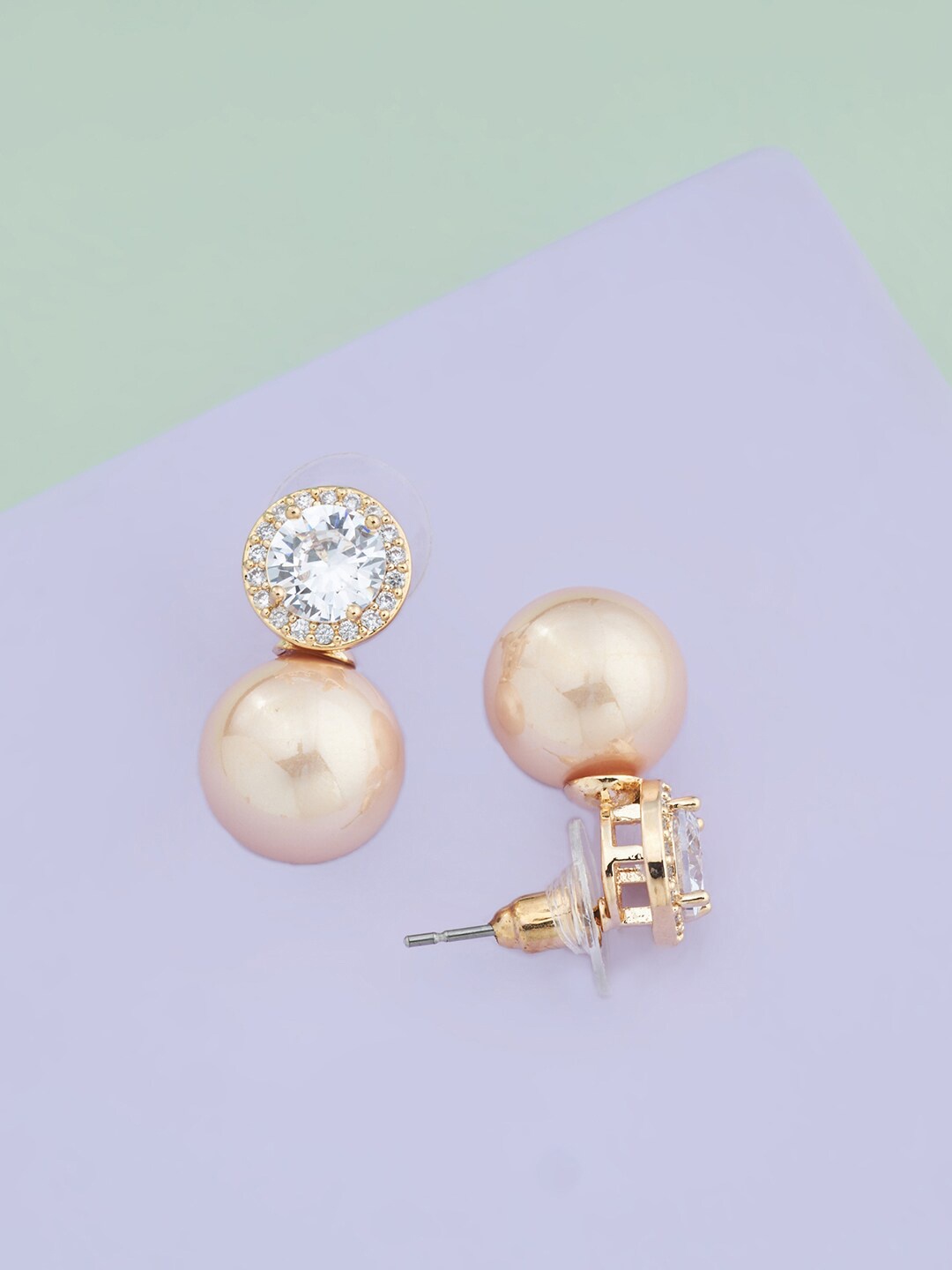 

Kushal's Fashion Jewellery Gold-Plated Spherical Studs Earrings, Peach