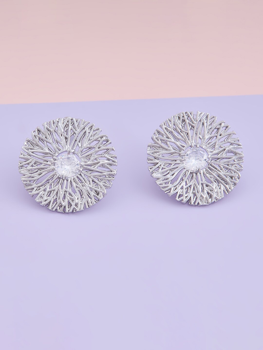 

Kushal's Fashion Jewellery Rhodium-Plated Floral Studs Earrings, White