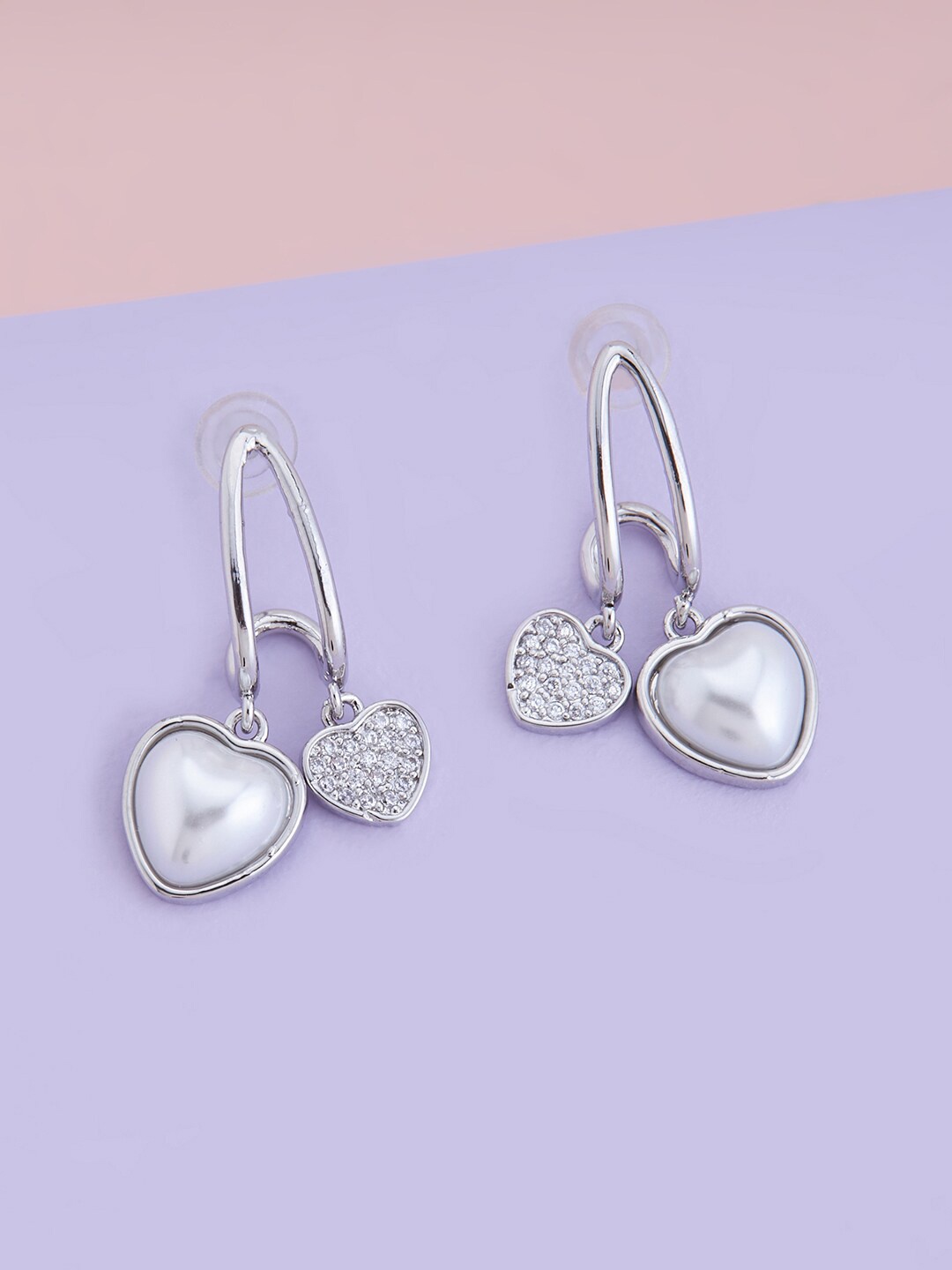

Kushal's Fashion Jewellery Rhodium-Plated Heart Shaped Drop Earrings, White