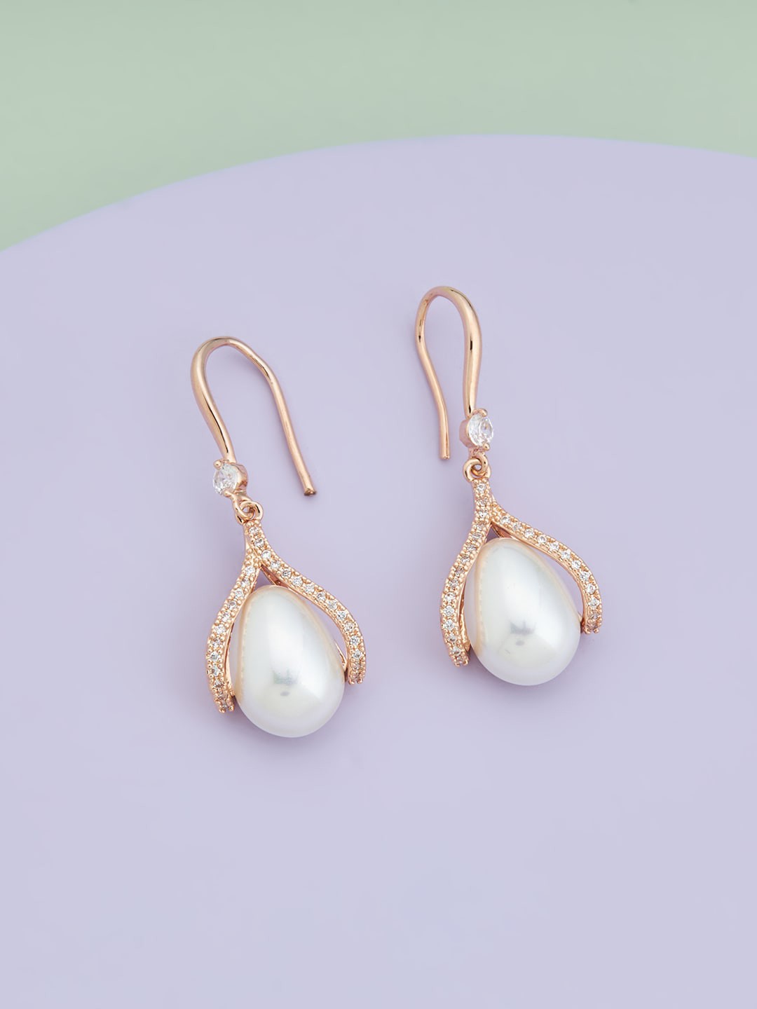 

Kushal's Fashion Jewellery Rose Gold-Plated Contemporary Drop Earrings, White