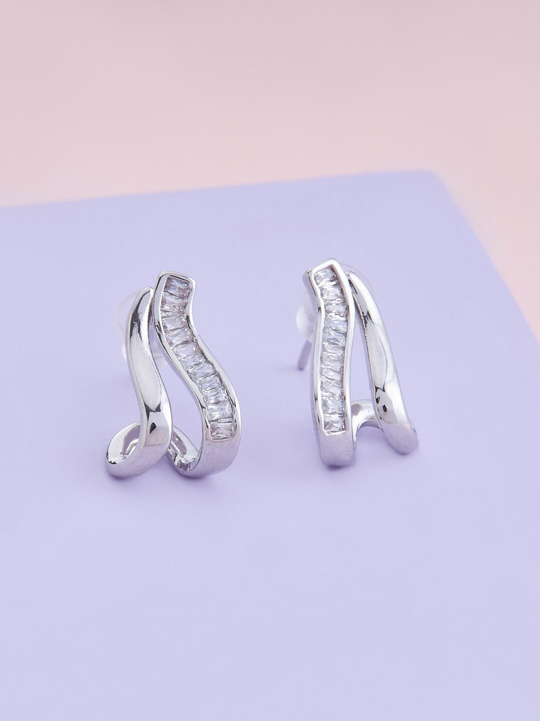 

Kushal's Fashion Jewellery Rhodium Plated Contemporary Studs Earrings, White