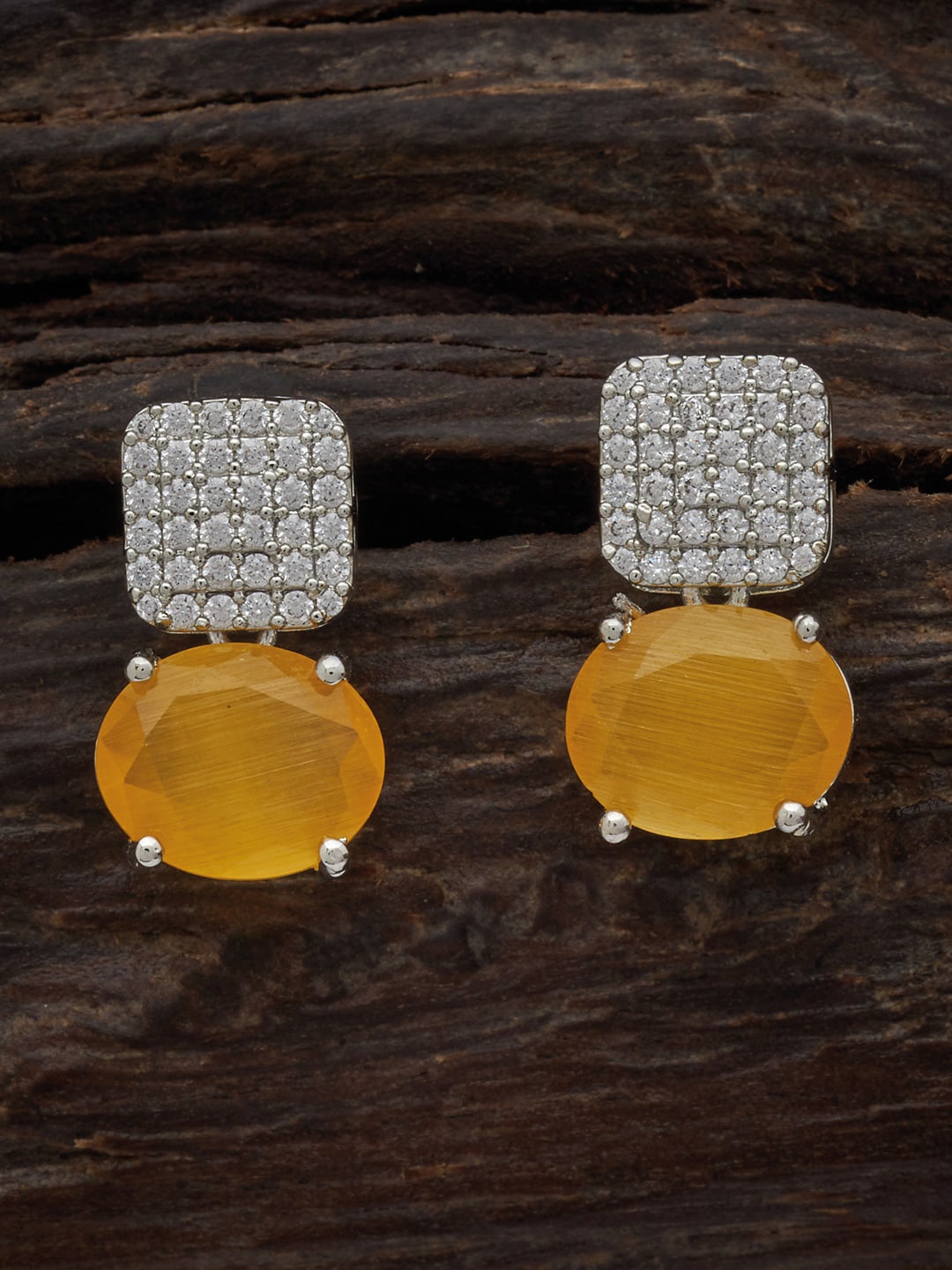

Kushal's Fashion Jewellery Rhodium Plated Square Studs Earrings, Yellow