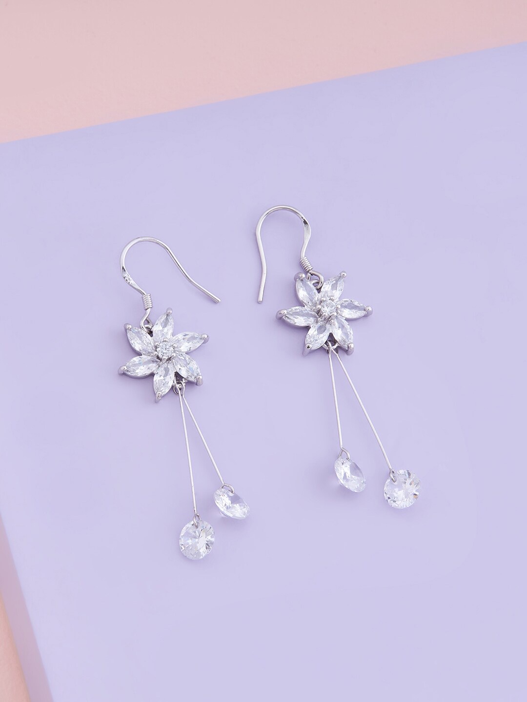 

Kushal's Fashion Jewellery Rhodium Plated Floral Jhumkas Earrings, White