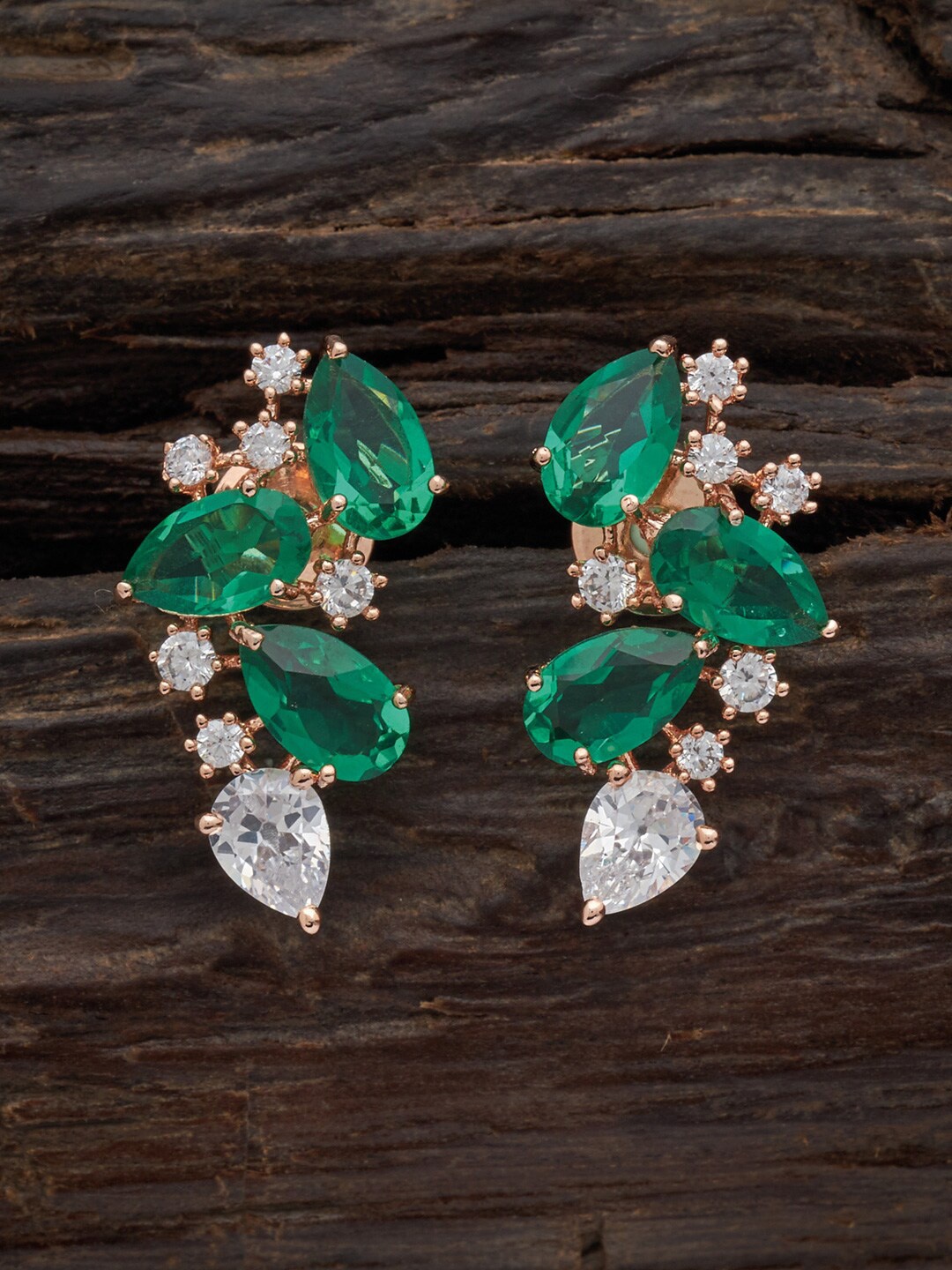 

Kushal's Fashion Jewellery Rose Gold Plated Leaf Shaped Drop Earrings, Green