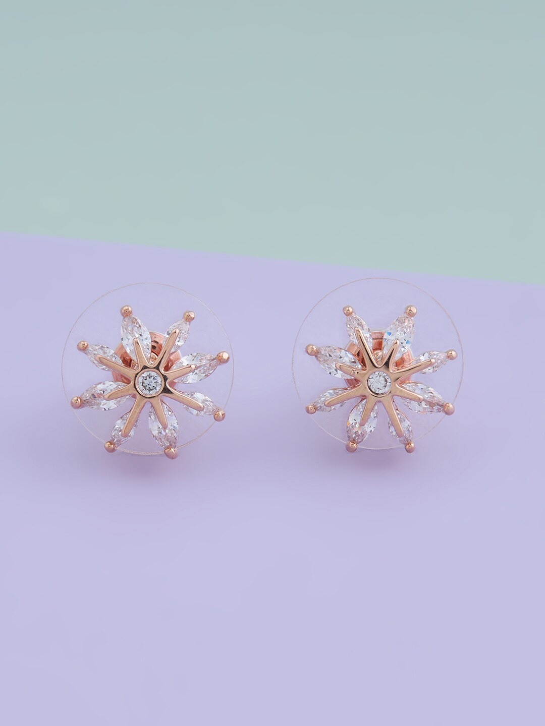 

Kushal's Fashion Jewellery Rose Gold-Plated Floral Studs Earrings, White