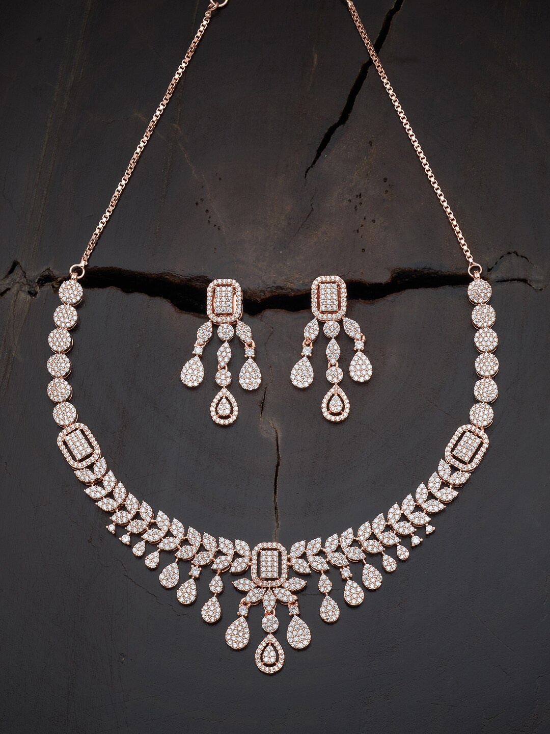 

Kushal's Fashion Jewellery Rose Gold-Plated CZ-Studded Jewellery Set, White