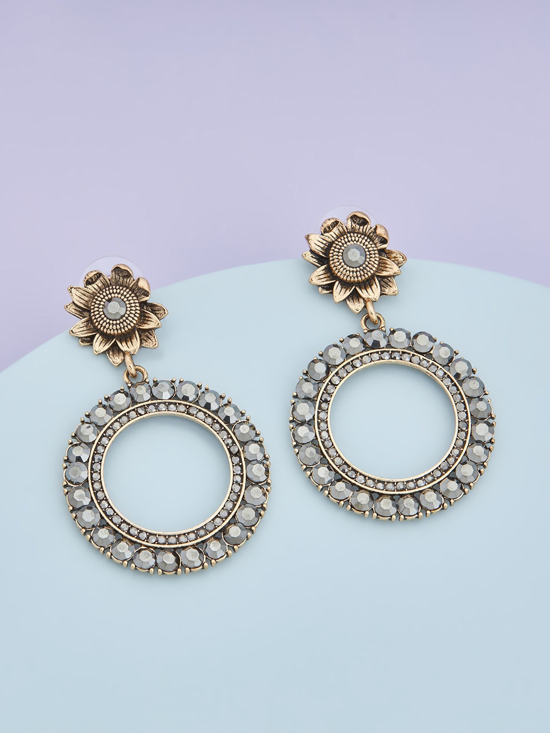 

Kushal's Fashion Jewellery Gold-Plated Circular Drop Earrings, Grey