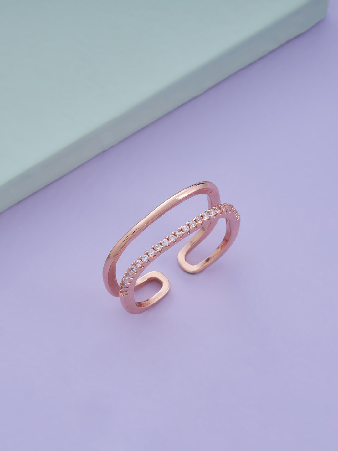 

Kushal's Fashion Jewellery Rose Gold-Plated CZ-Studded Adjustable Finger Ring