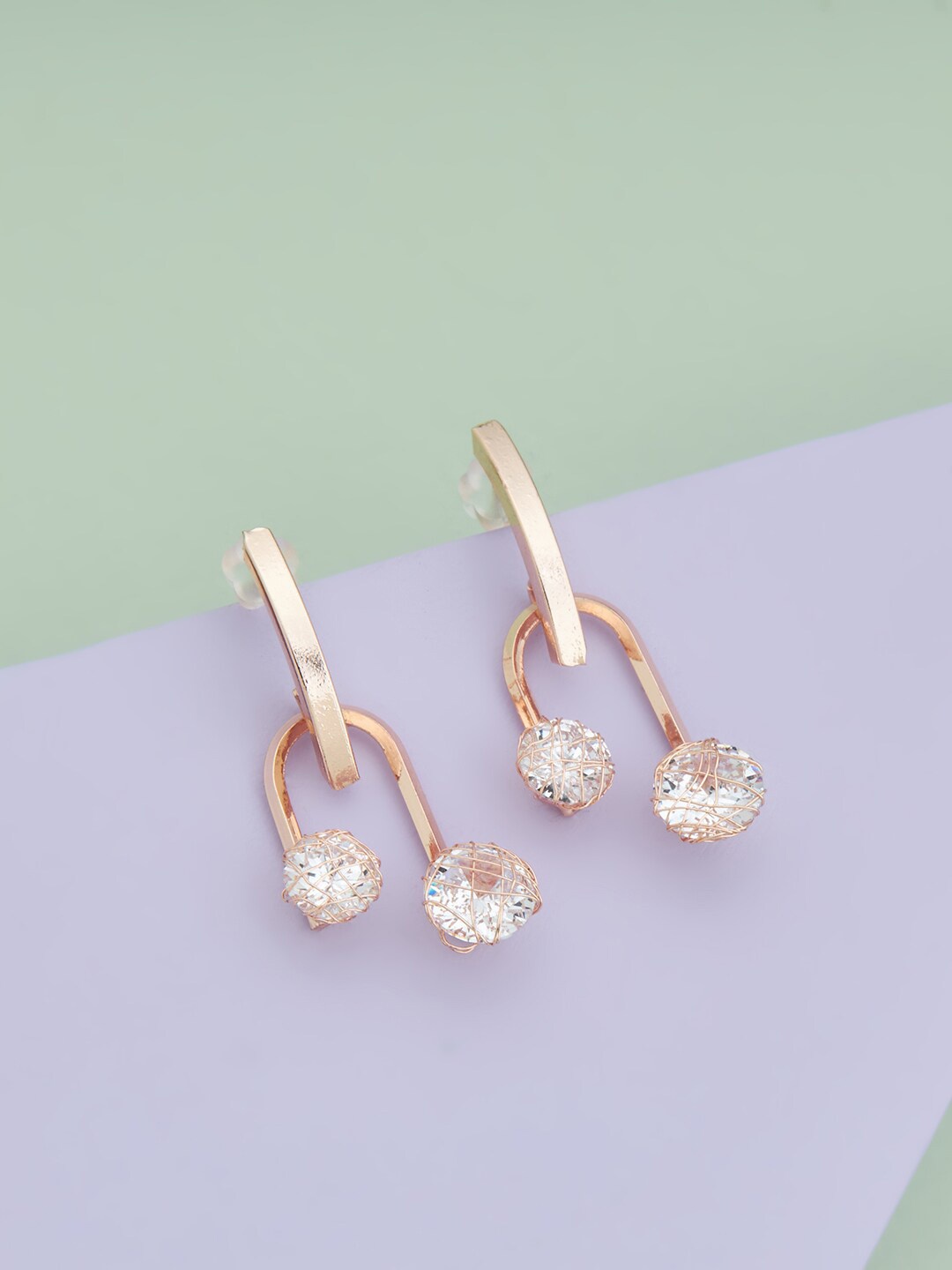 

Kushal's Fashion Jewellery Rose Gold-Plated Contemporary Drop Earrings, White