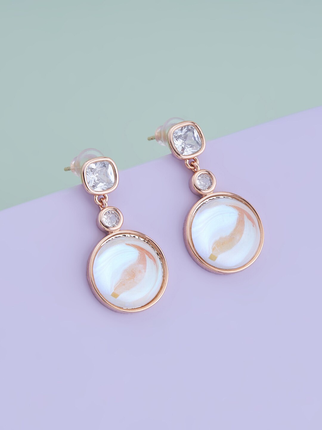 

Kushal's Fashion Jewellery Rose Gold-Plated Circular Drop Earrings, White