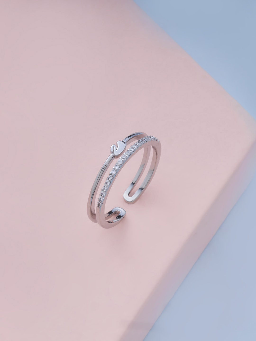 

Kushal's Fashion Jewellery Rhodium-Plated & CZ-Studded Finger Ring, Silver