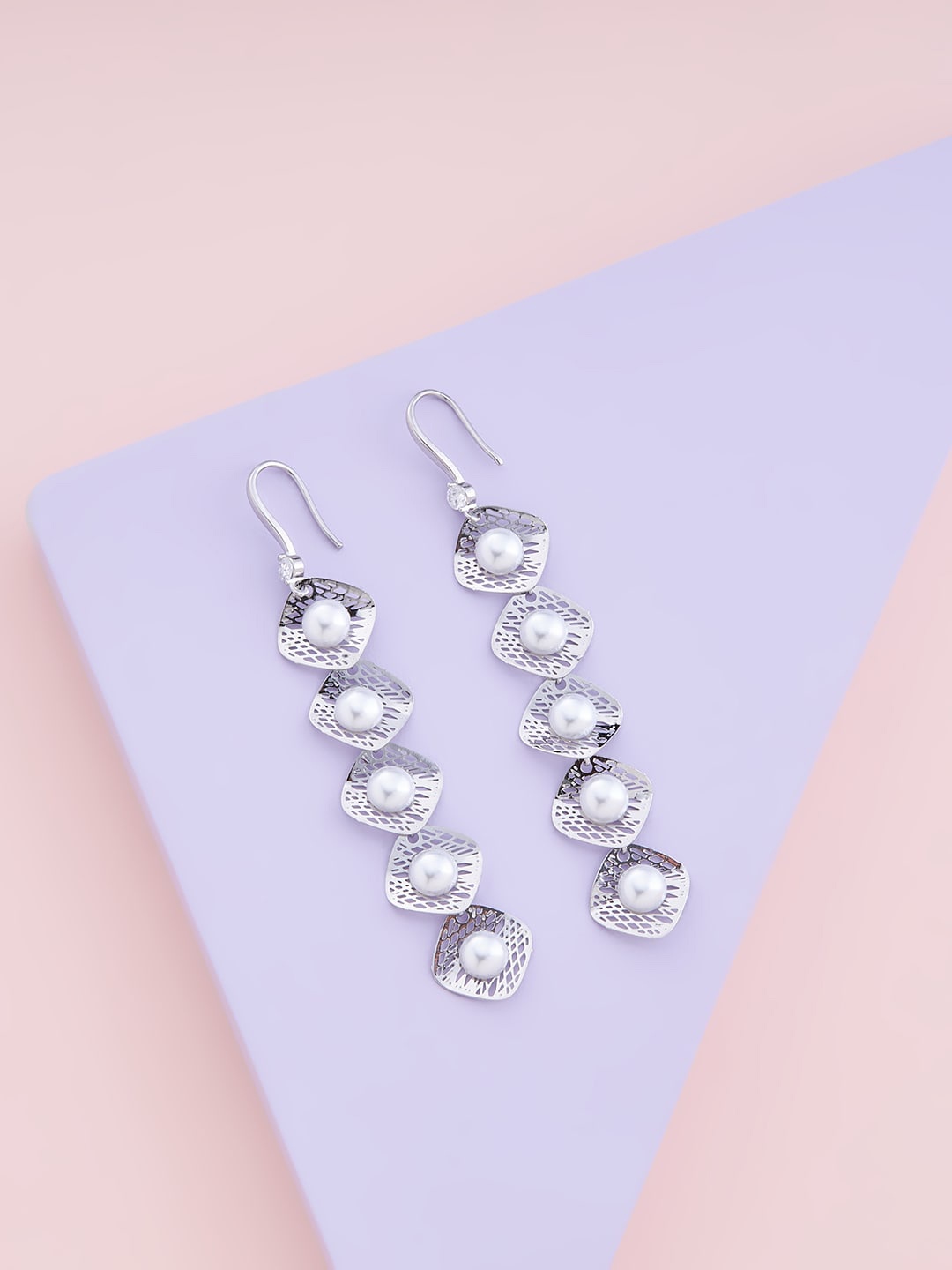 

Kushal's Fashion Jewellery Rhodium Plated Contemporary Drop Earrings, White