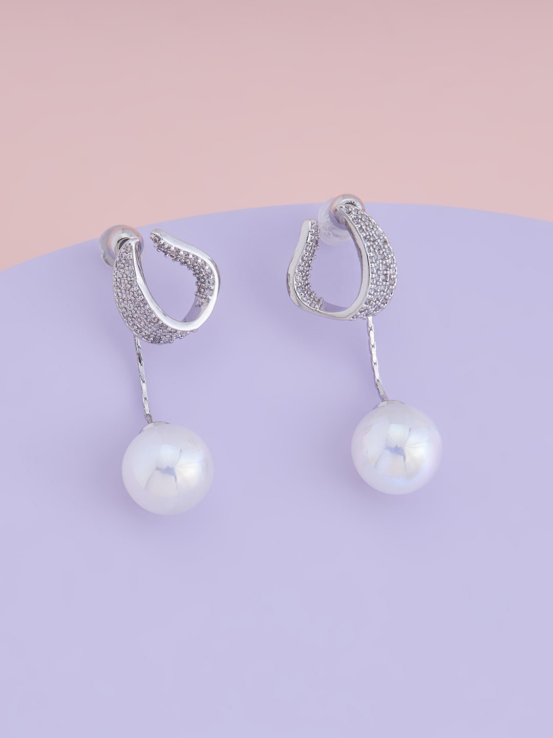 

Kushal's Fashion Jewellery Rhodium Plated Spherical Half Drop Earrings, White
