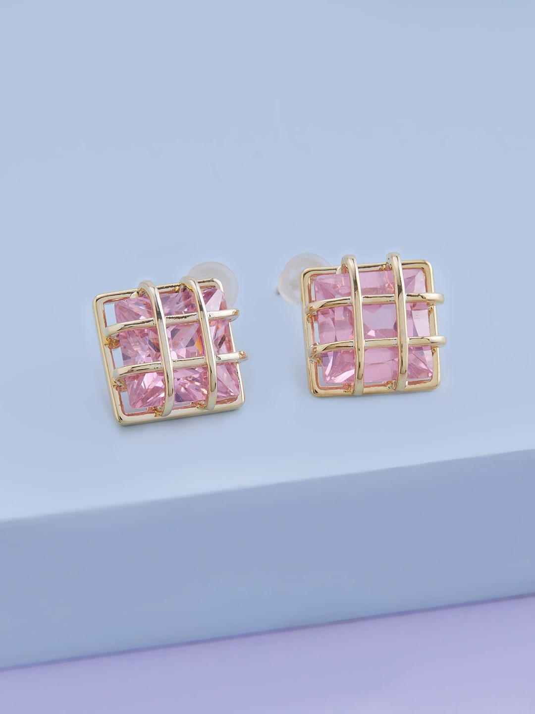 

Kushal's Fashion Jewellery Gold-Plated Cubic Zirconia Studded Studs Earrings, Pink