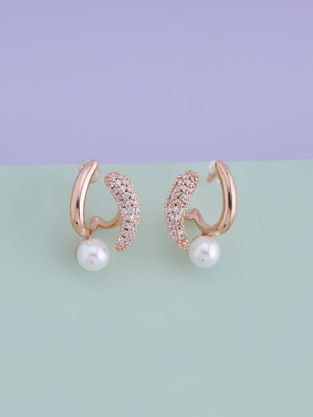 

Kushal's Fashion Jewellery Rose Gold-Plated Cubic Zirconia Studded Studs Earrings, White