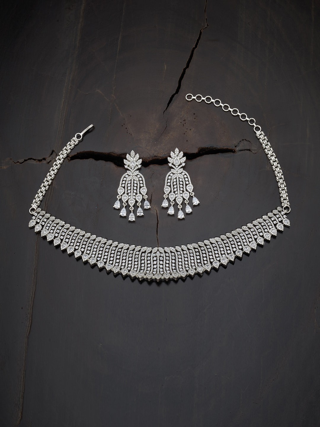 

Kushal's Fashion Jewellery Rhodium Plated CZ-Studded Jewellery Set, White
