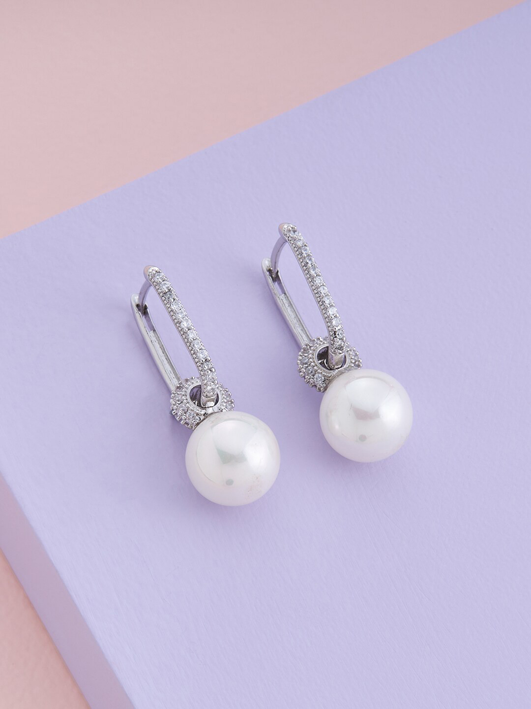 

Kushal's Fashion Jewellery Rhodium-Plated Cubic Zirconia Studded Drop Earrings, White