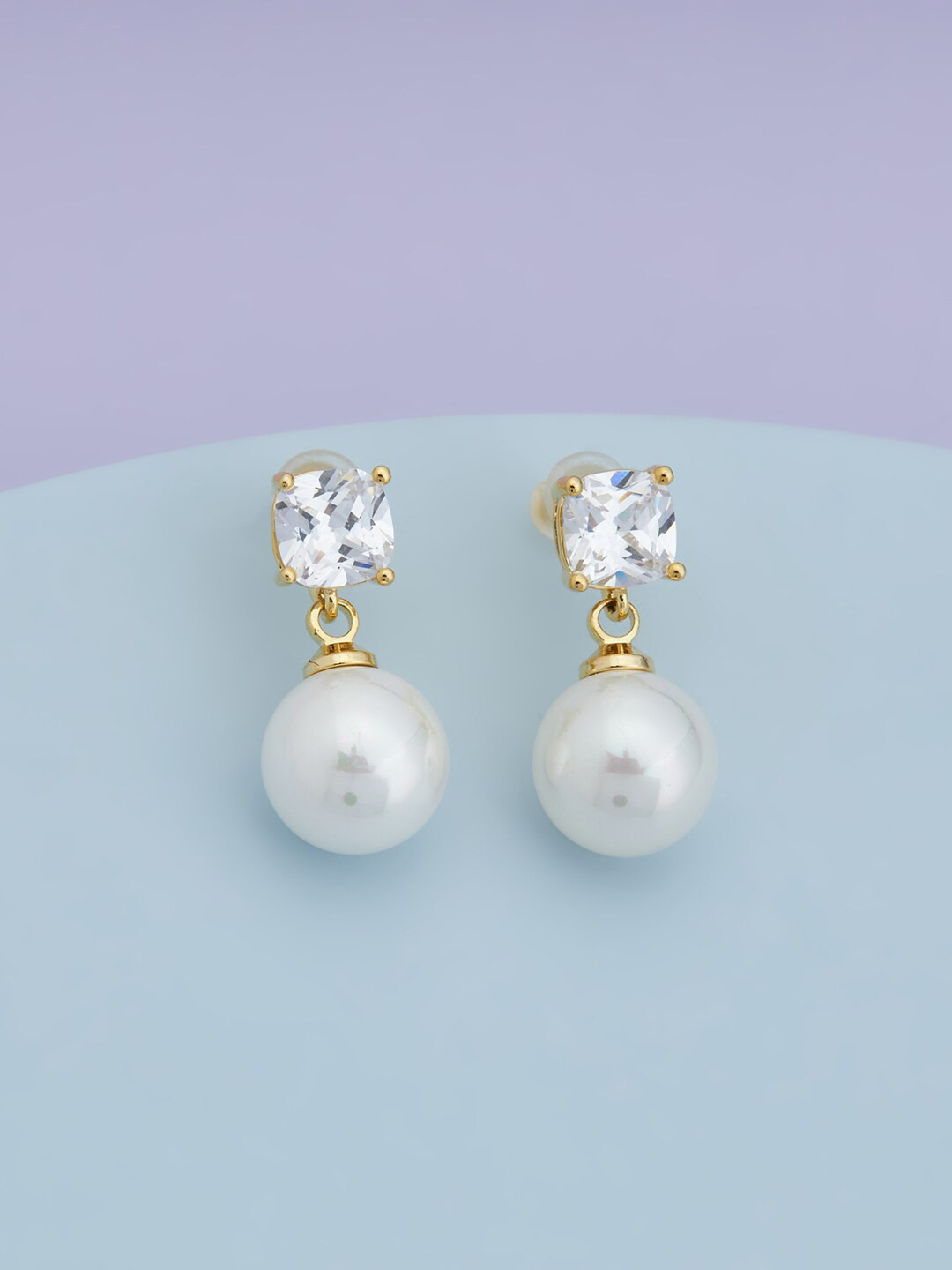 

Kushal's Fashion Jewellery Gold-Plated Cubic Zirconia Studded Drop Earrings, White
