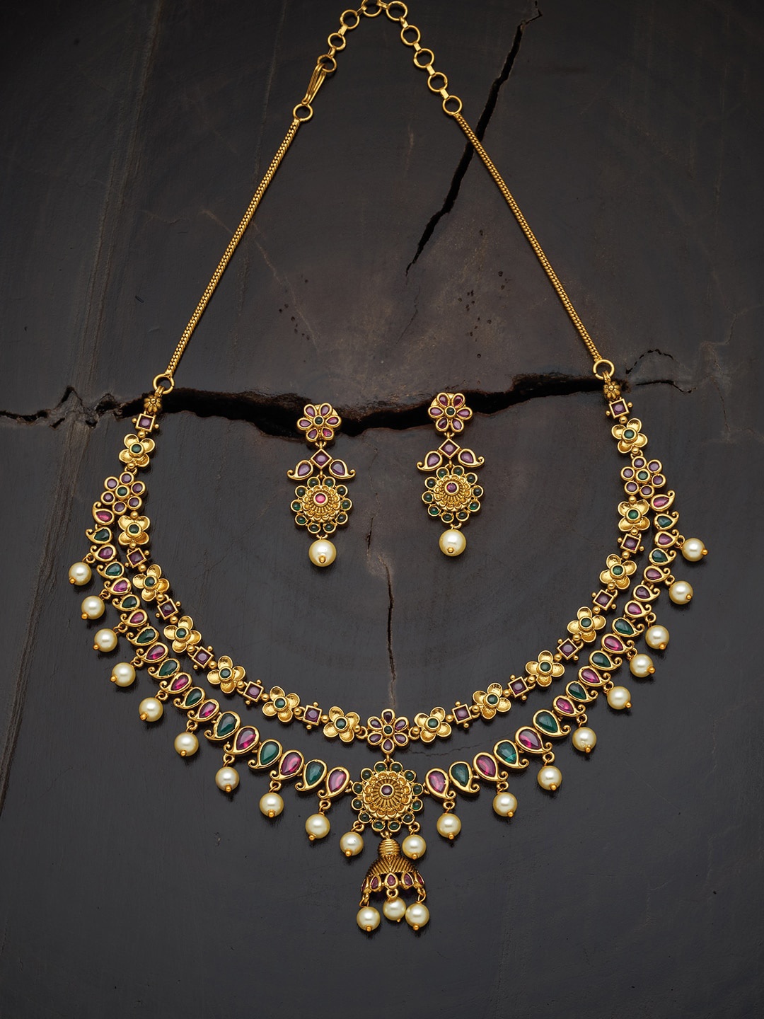 

Kushal's Fashion Jewellery Gold-Plated Stone-Studded Beaded Jewellery Set, Green