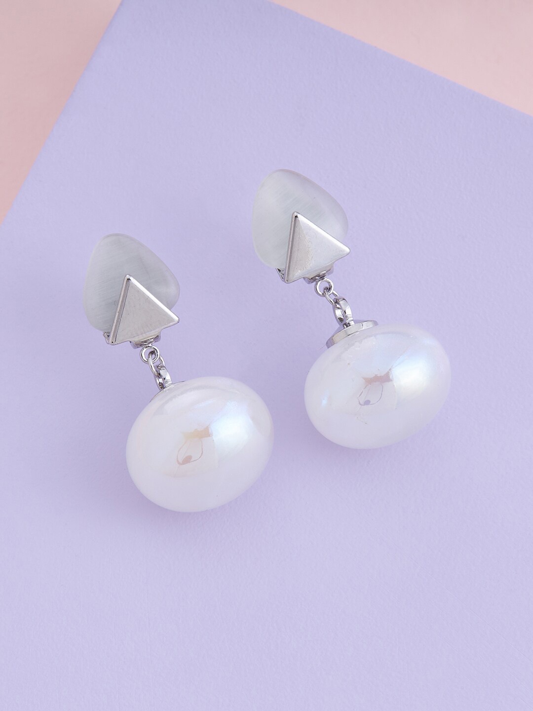 

Kushal's Fashion Jewellery Rhodium-Plated Stone Studded Drop Earrings, White