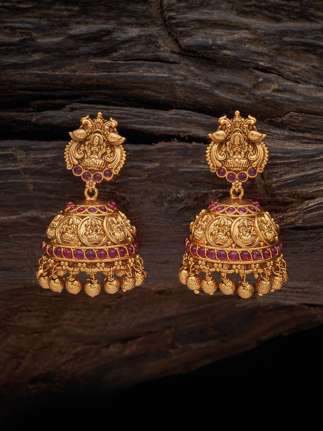 

Kushal's Fashion Jewellery Stone Studded Dome Shaped Jhumkas, Red