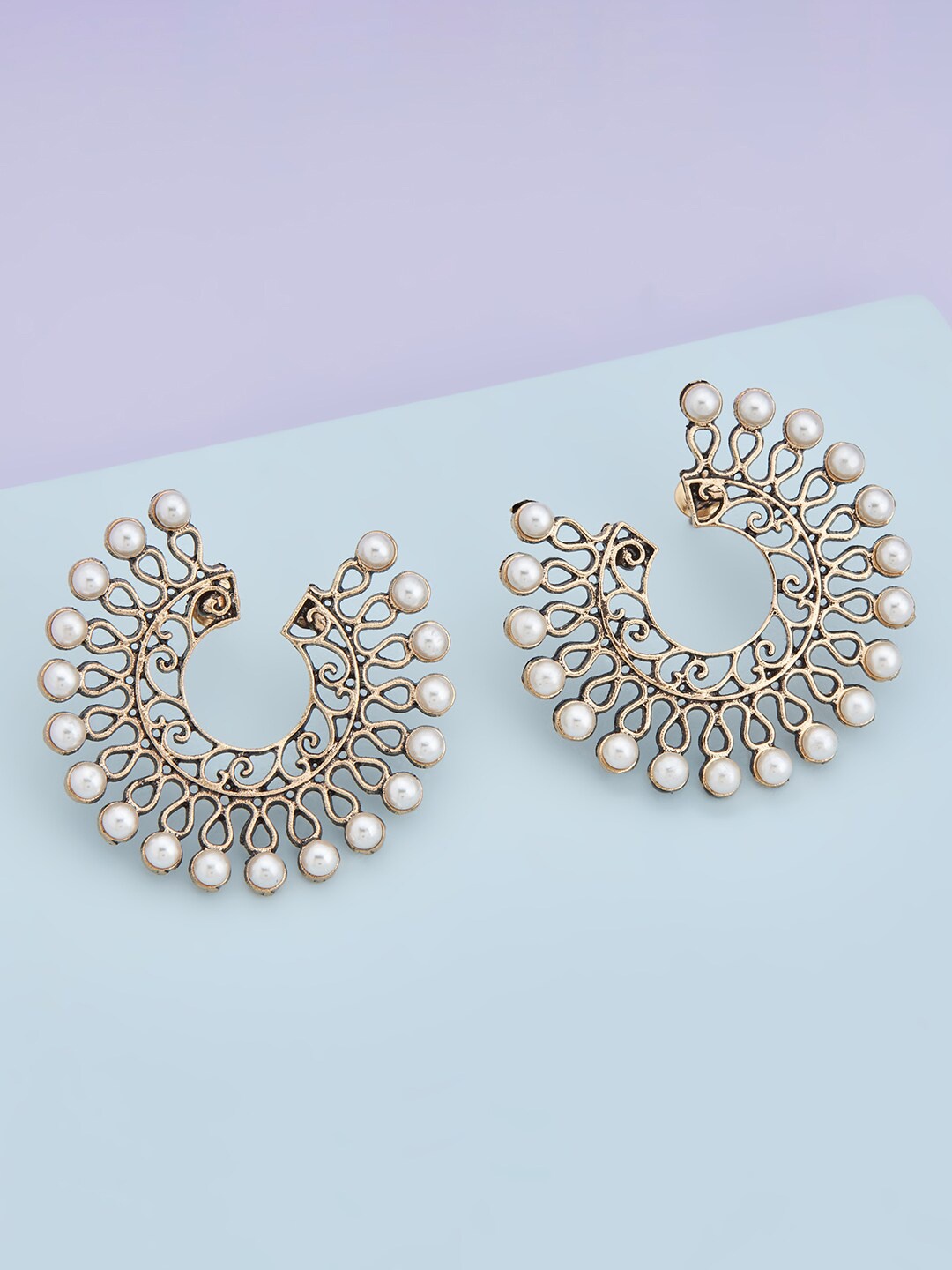 

Kushal's Fashion Jewellery Gold-Plated Stone Studded Studs Earrings, White