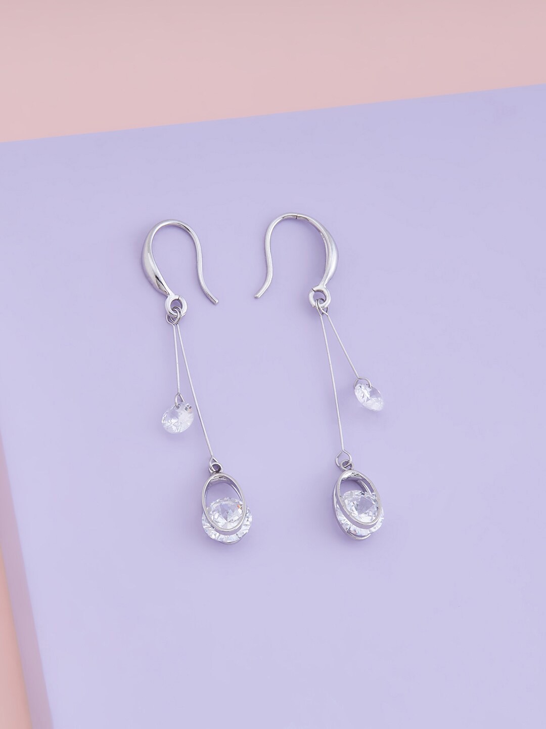 

Kushal's Fashion Jewellery Rhodium-Plated Cubic Zirconia Studded Drop Earrings, White