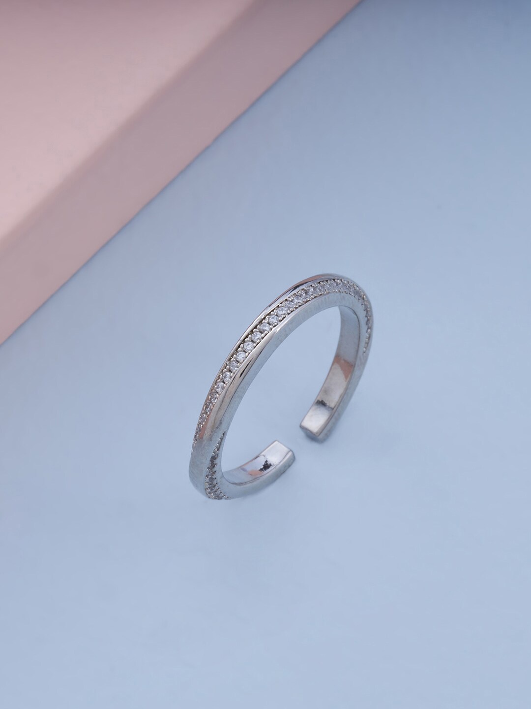 

Kushal's Fashion Jewellery Rhodium-Plated CZ Studded Adjustable Finger Ringer, Silver