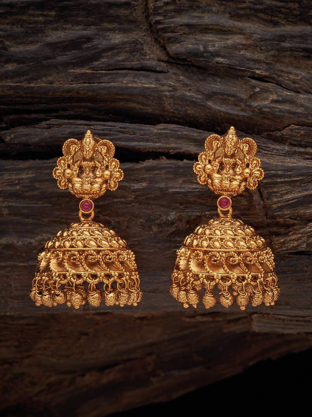 

Kushal's Fashion Jewellery Stone Studded Dome Shaped Jhumkas, Red