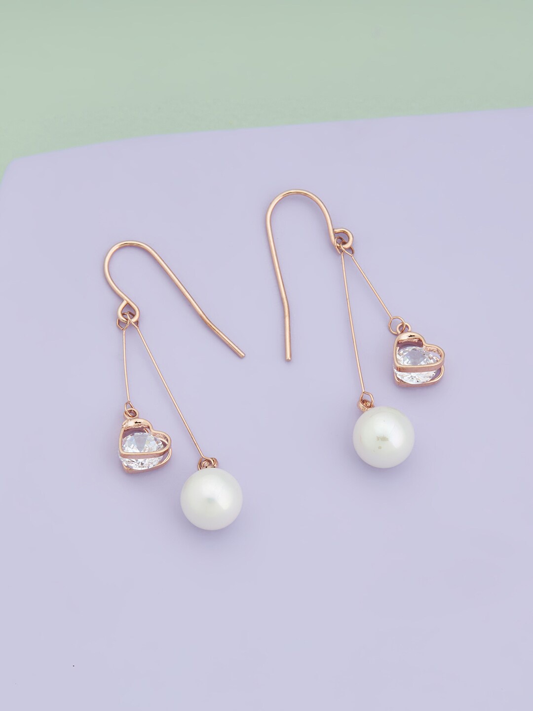 

Kushal's Fashion Jewellery Rose Gold-Plated Cubic Zirconia Studded Drop Earrings, White