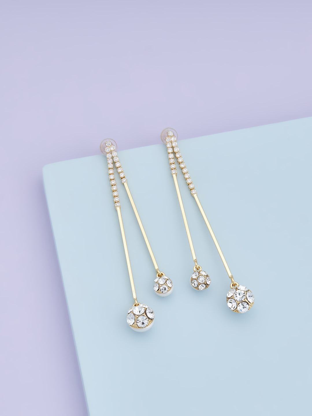 

Kushal's Fashion Jewellery Gold-Plated Cubic Zirconia Studded Drop Earrings, White