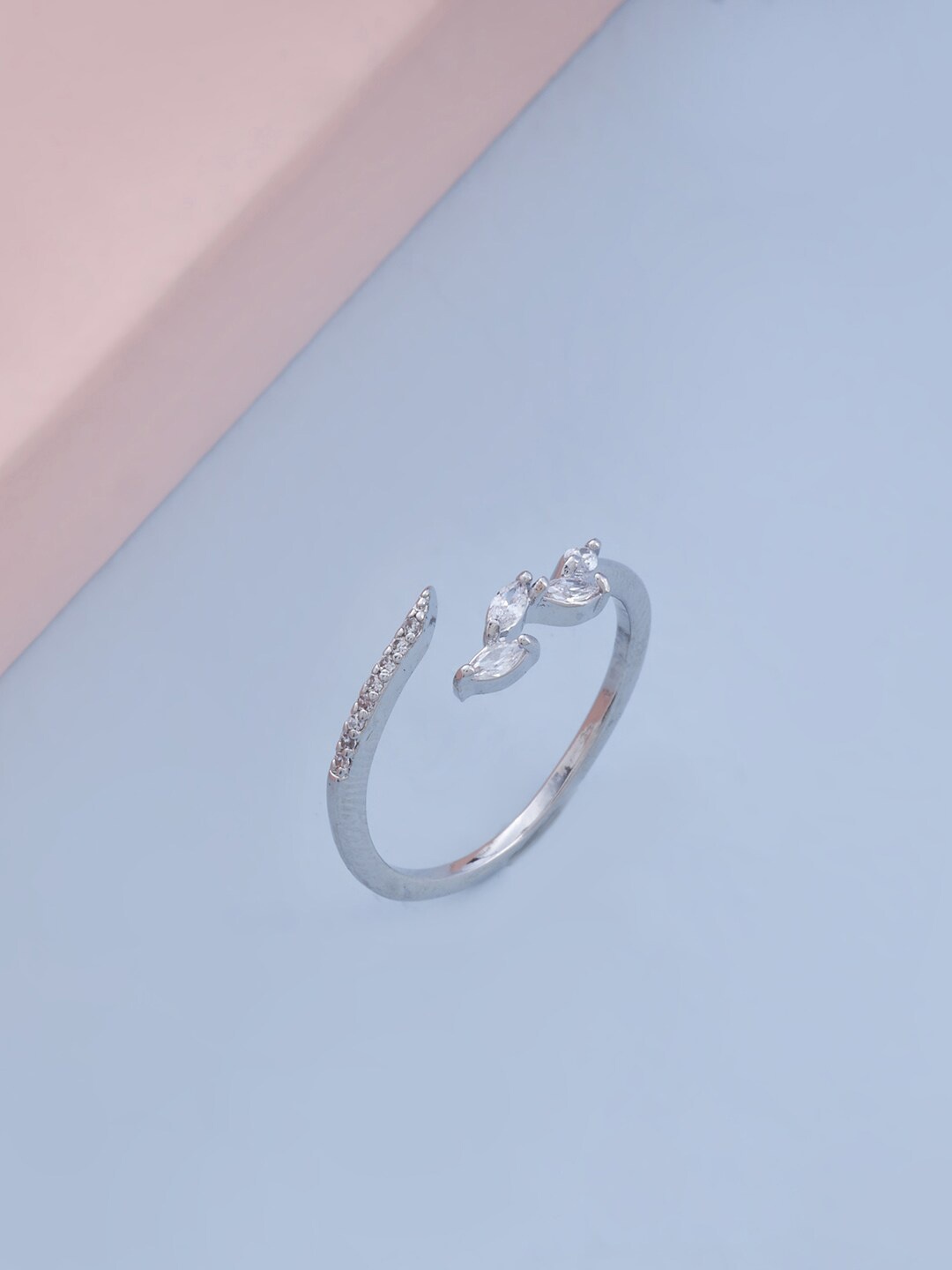 

Kushal's Fashion Jewellery Rhodium-Plated CZ Studded Adjustable Finger Ring, Silver