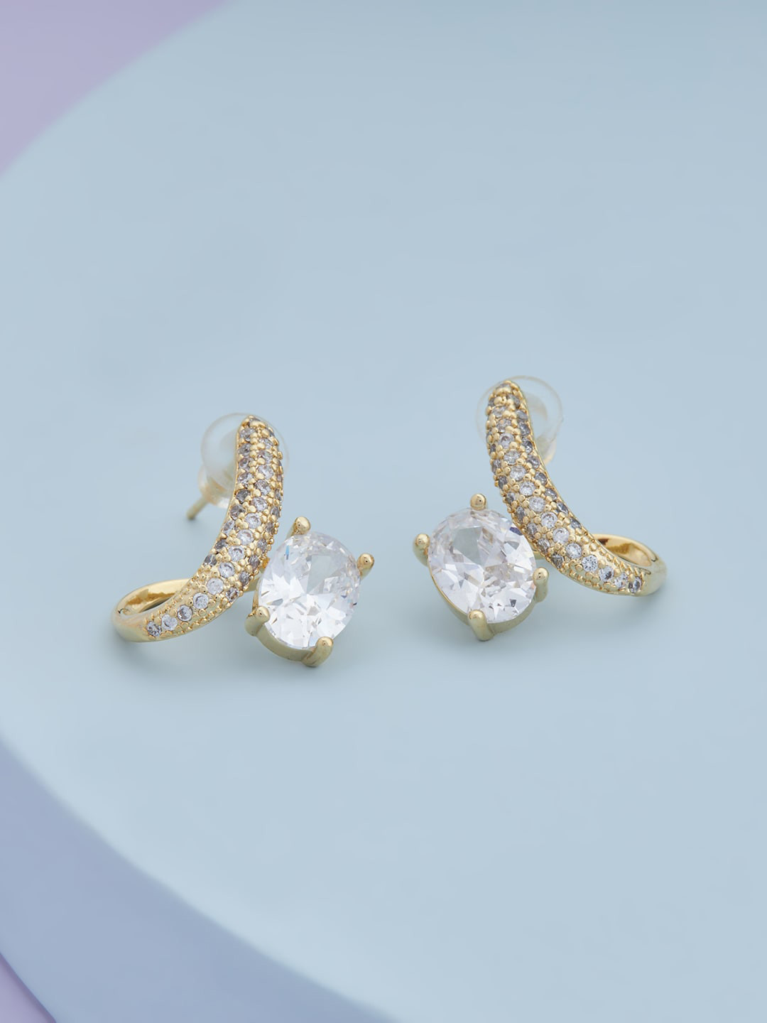 

Kushal's Fashion Jewellery Gold-Plated Cubic Zirconia Studded Studs Earrings, White