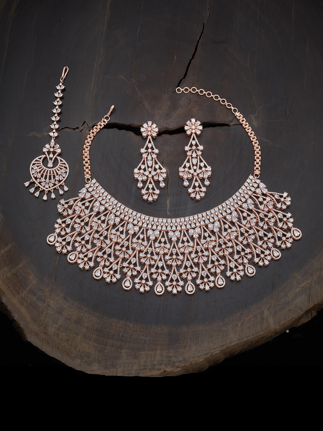 

Kushal's Fashion Jewellery Rose Gold-Plated CZ Stone-Studded Jewellery Set, White