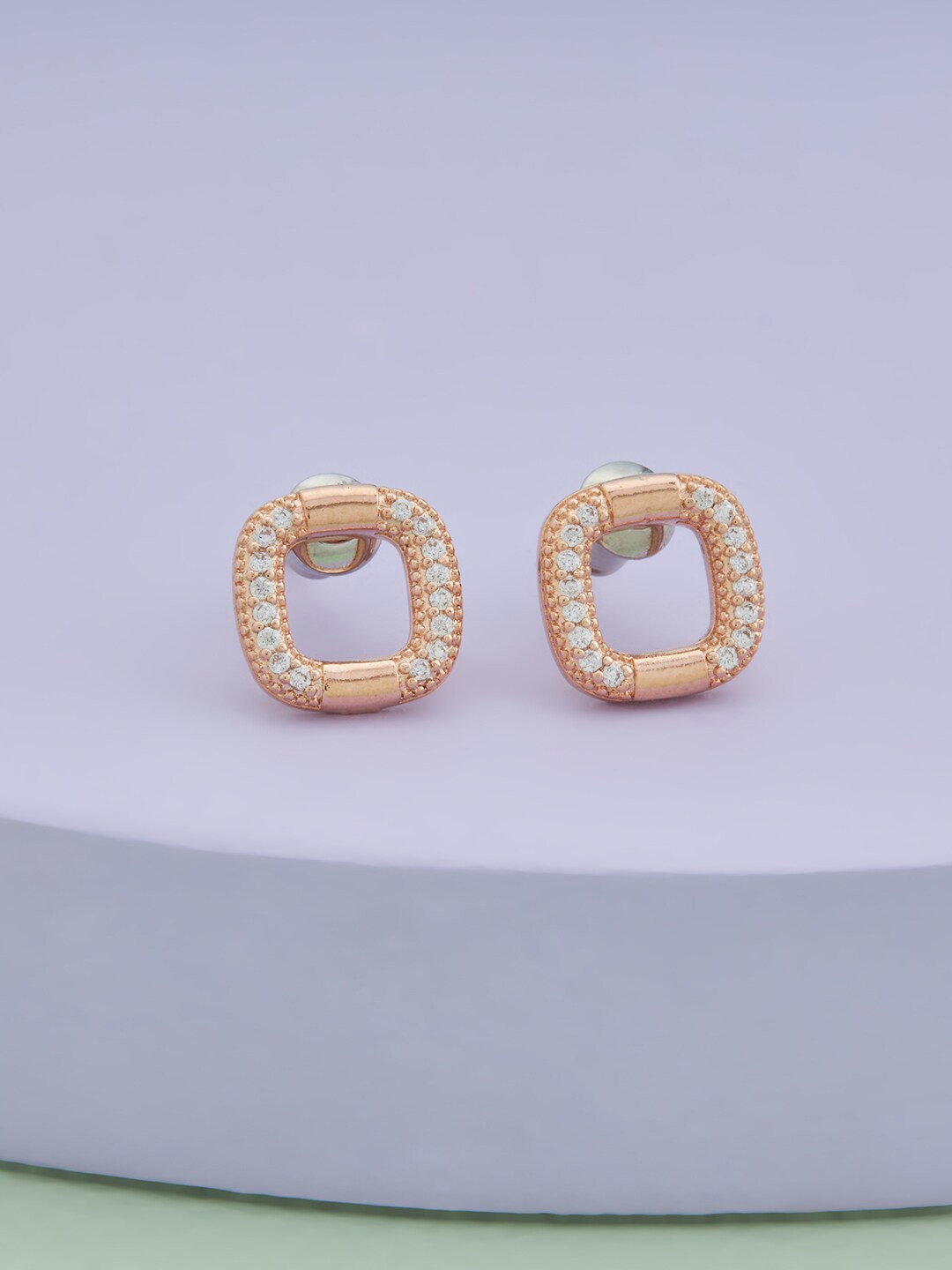 

Kushal's Fashion Jewellery Rose Gold-Plated Cubic Zirconia Studded Studs Earrings, White