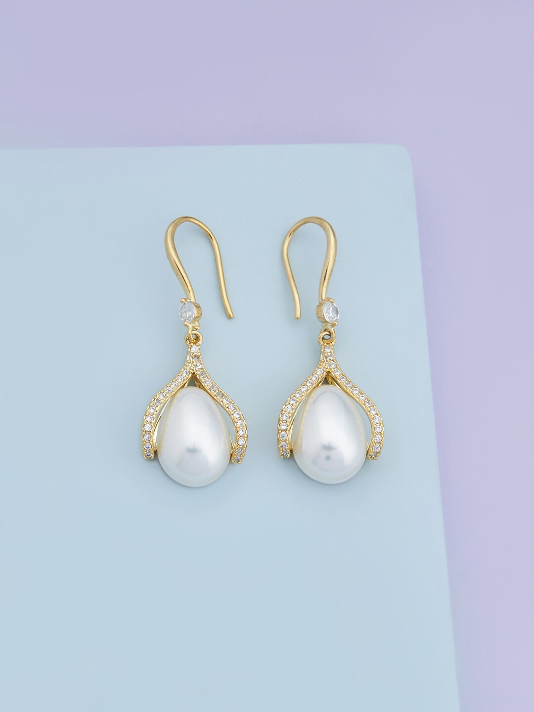 

Kushal's Fashion Jewellery Gold-Plated Pearl Contemporary Drop Earrings, White