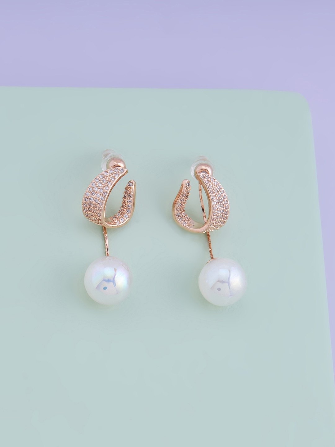

Kushal's Fashion Jewellery Rose Gold-Plated Pearl Spherical Drop Earrings, White