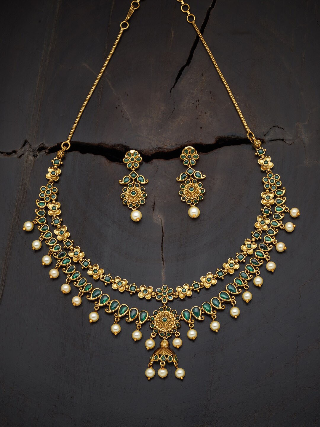 

Kushal's Fashion Jewellery Gold-Plated Stone Studded Jewellery Set, Green