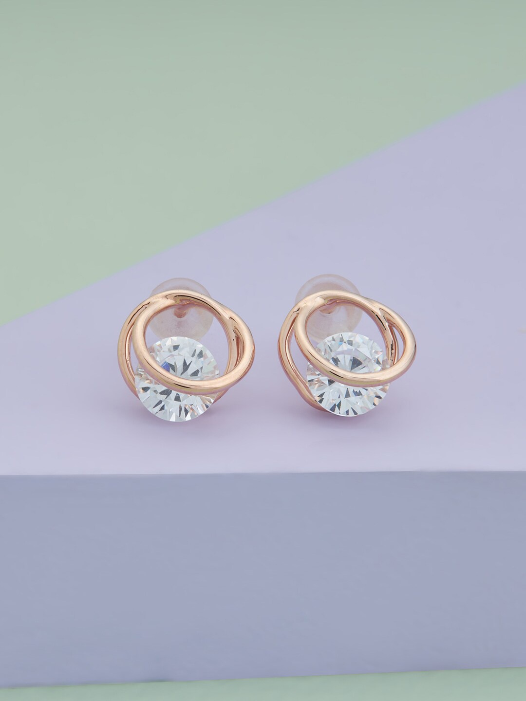 

Kushal's Fashion Jewellery Rose Gold-Plated Cubic Zirconia Contemporary Studs Earrings, White