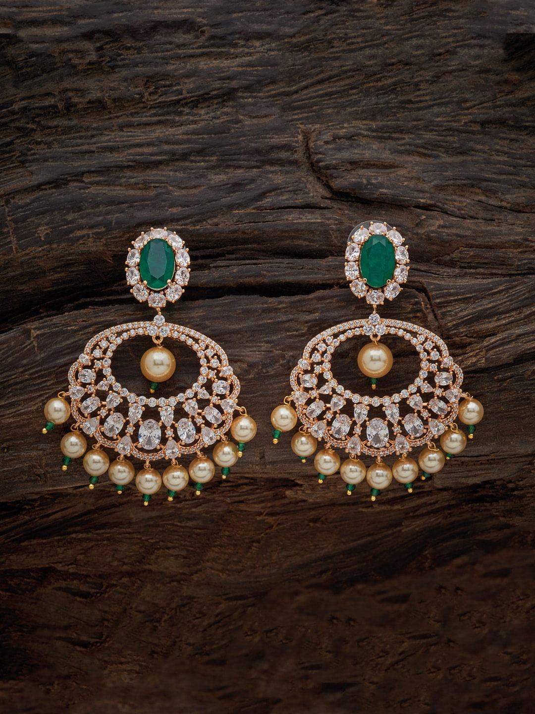 

Kushal's Fashion Jewellery Gold-Plated Zircon Contemporary Drop Earrings, Green