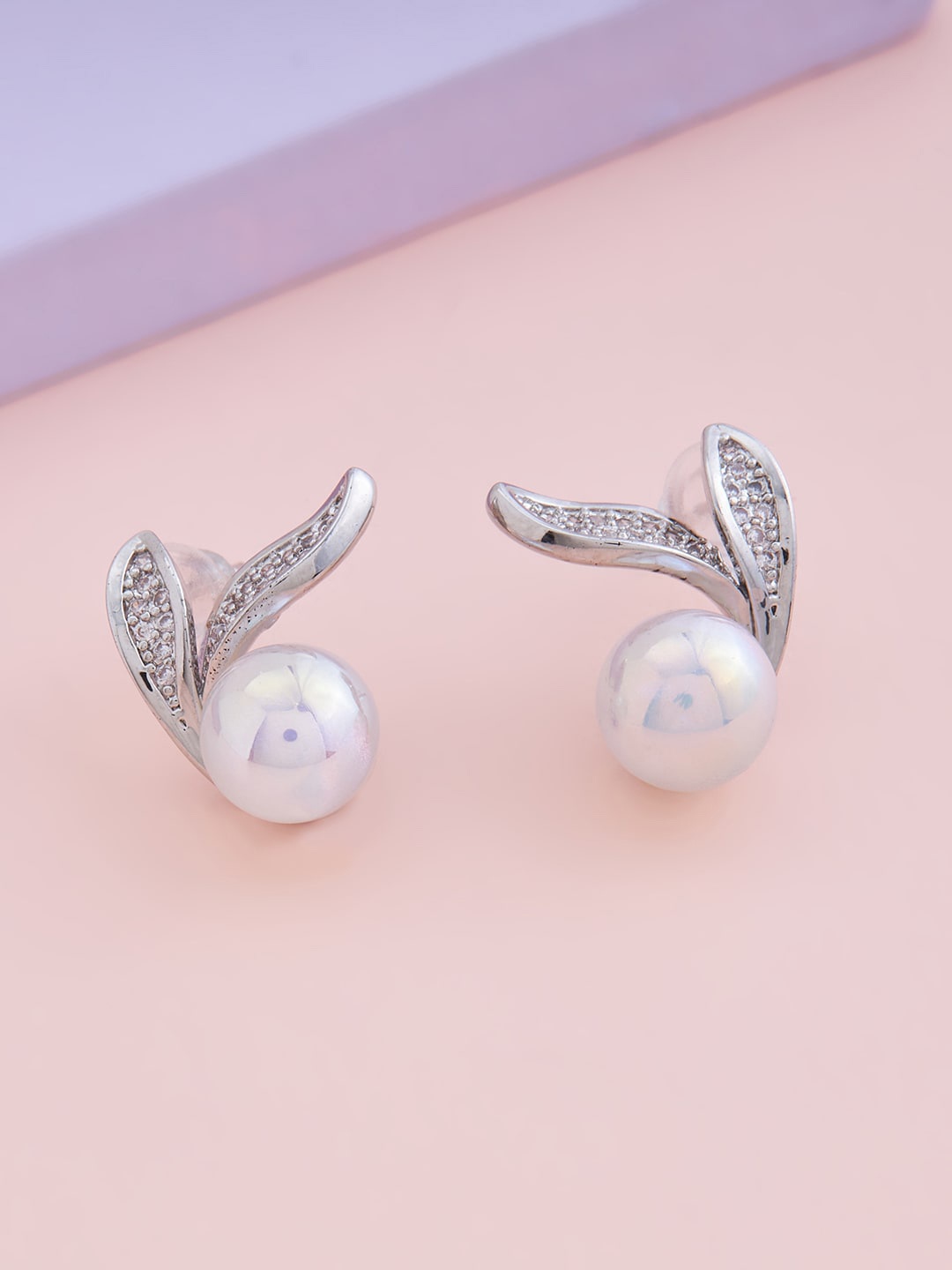 

Kushal's Fashion Jewellery Rhodium-Plated Pearl Contemporary Studs Earrings, White