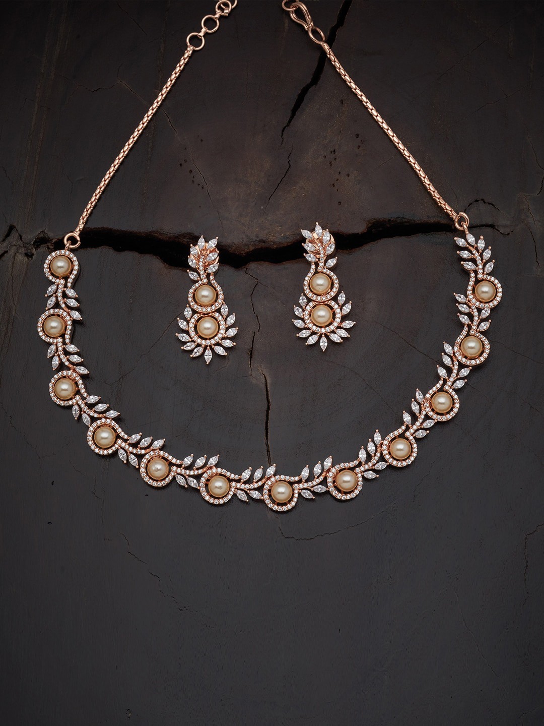 

Kushal's Fashion Jewellery Rose Gold-Plated CZ-Studded Jewellery Set, White