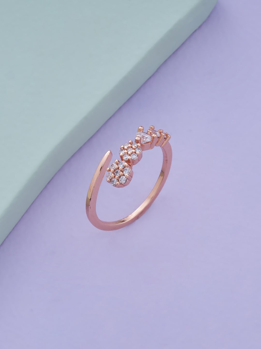 

Kushal's Fashion Jewellery Rose Gold-Plated CZ Studded Adjustable Finger Ring, White