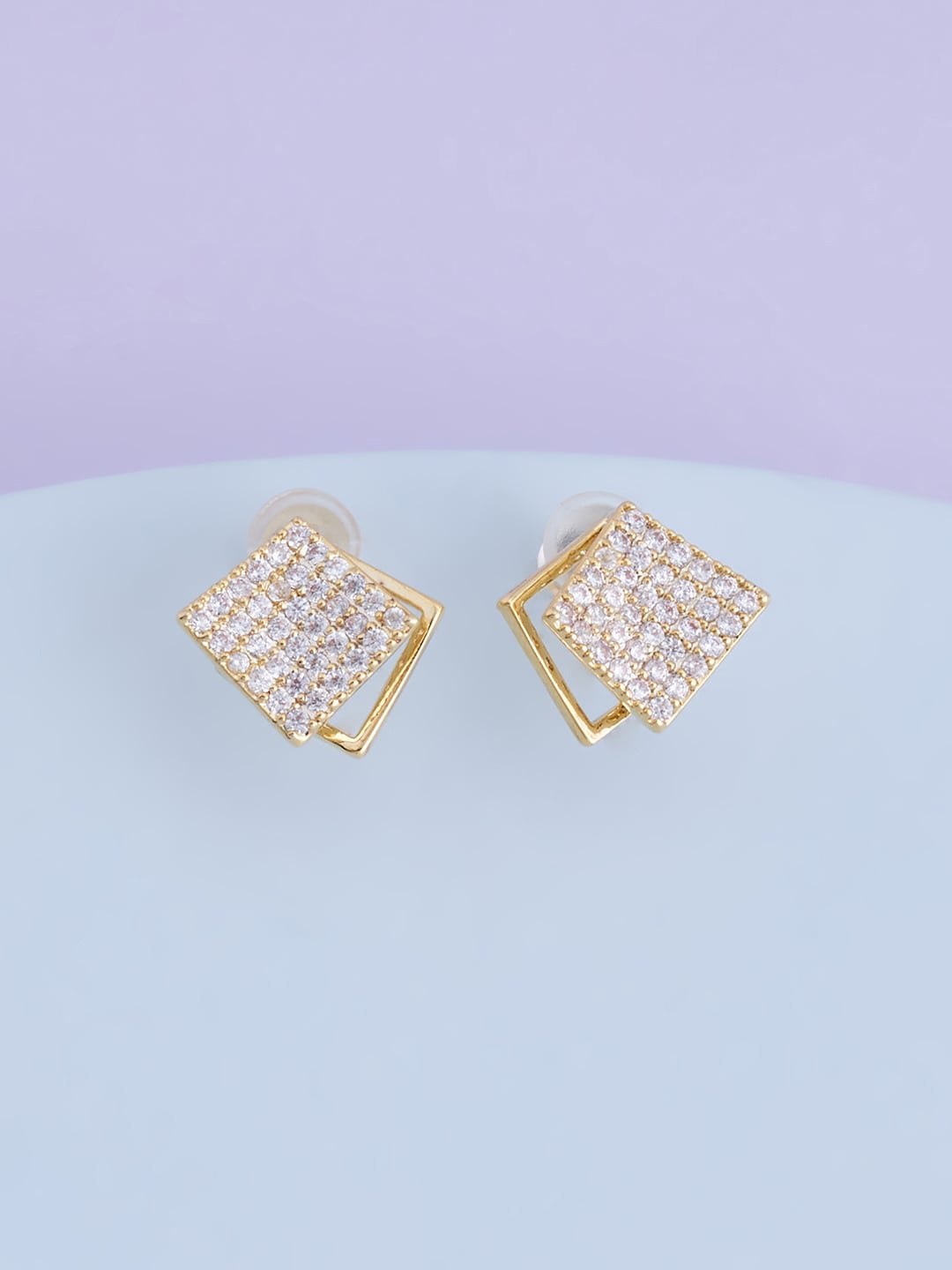

Kushal's Fashion Jewellery Gold-Plated Cubic Zirconia Square Studs Earrings, White