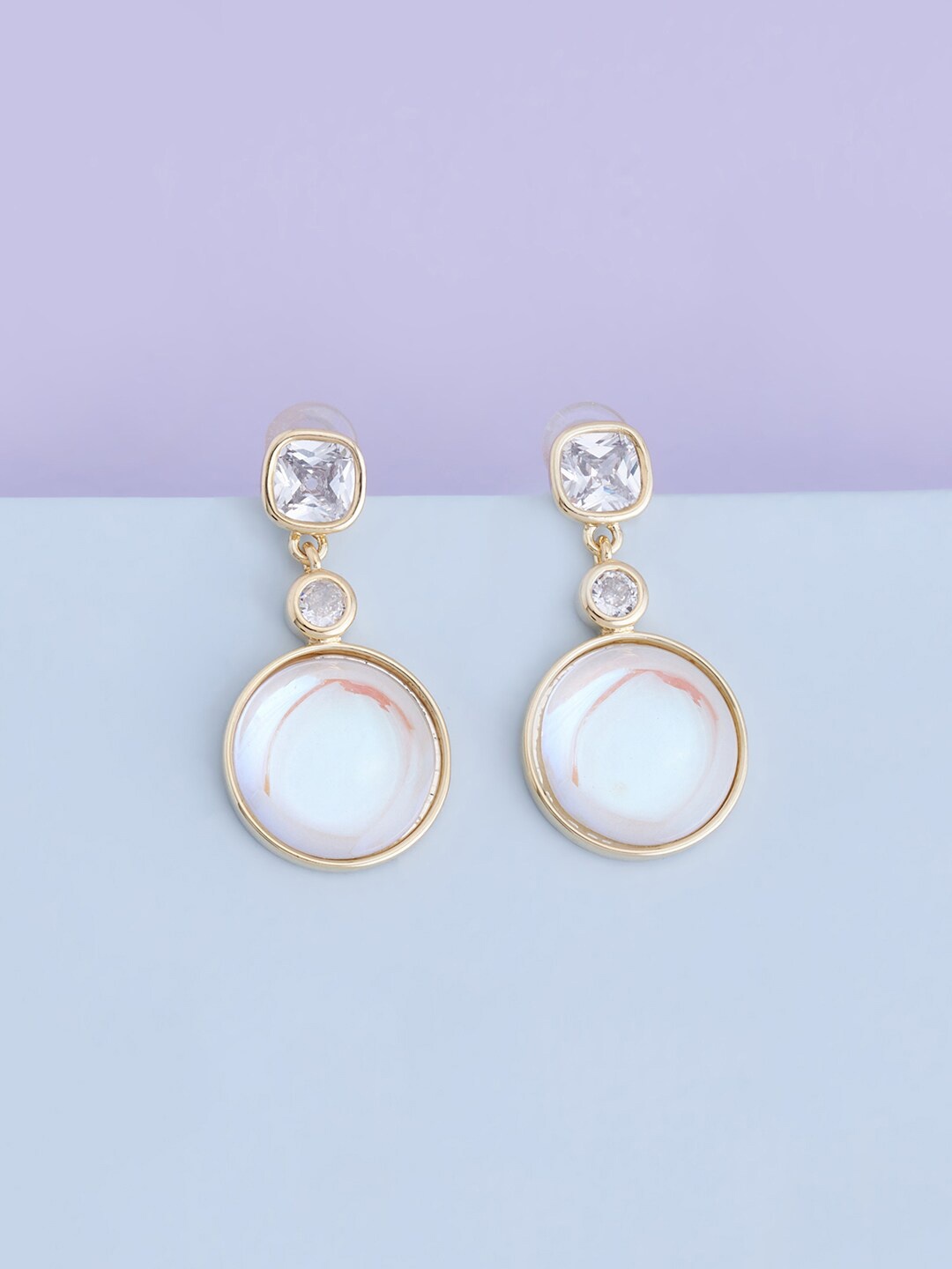 

Kushal's Fashion Jewellery Gold-Plated Circular Drop Earrings, White