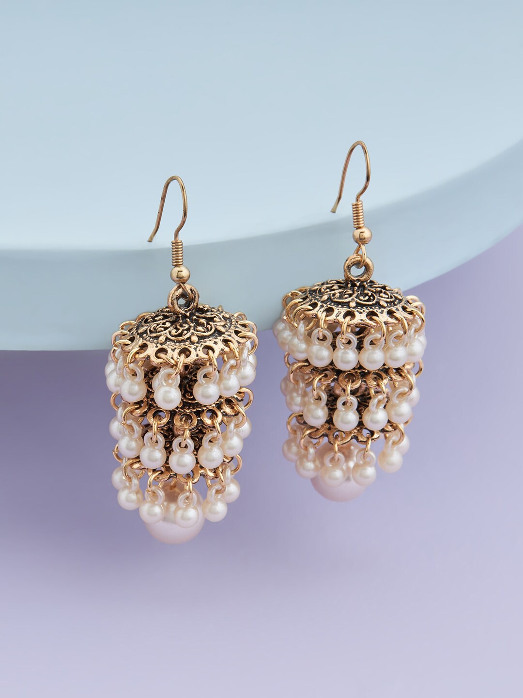 

Kushal's Fashion Jewellery Gold-Plated Contemporary Jhumkas Earrings, White