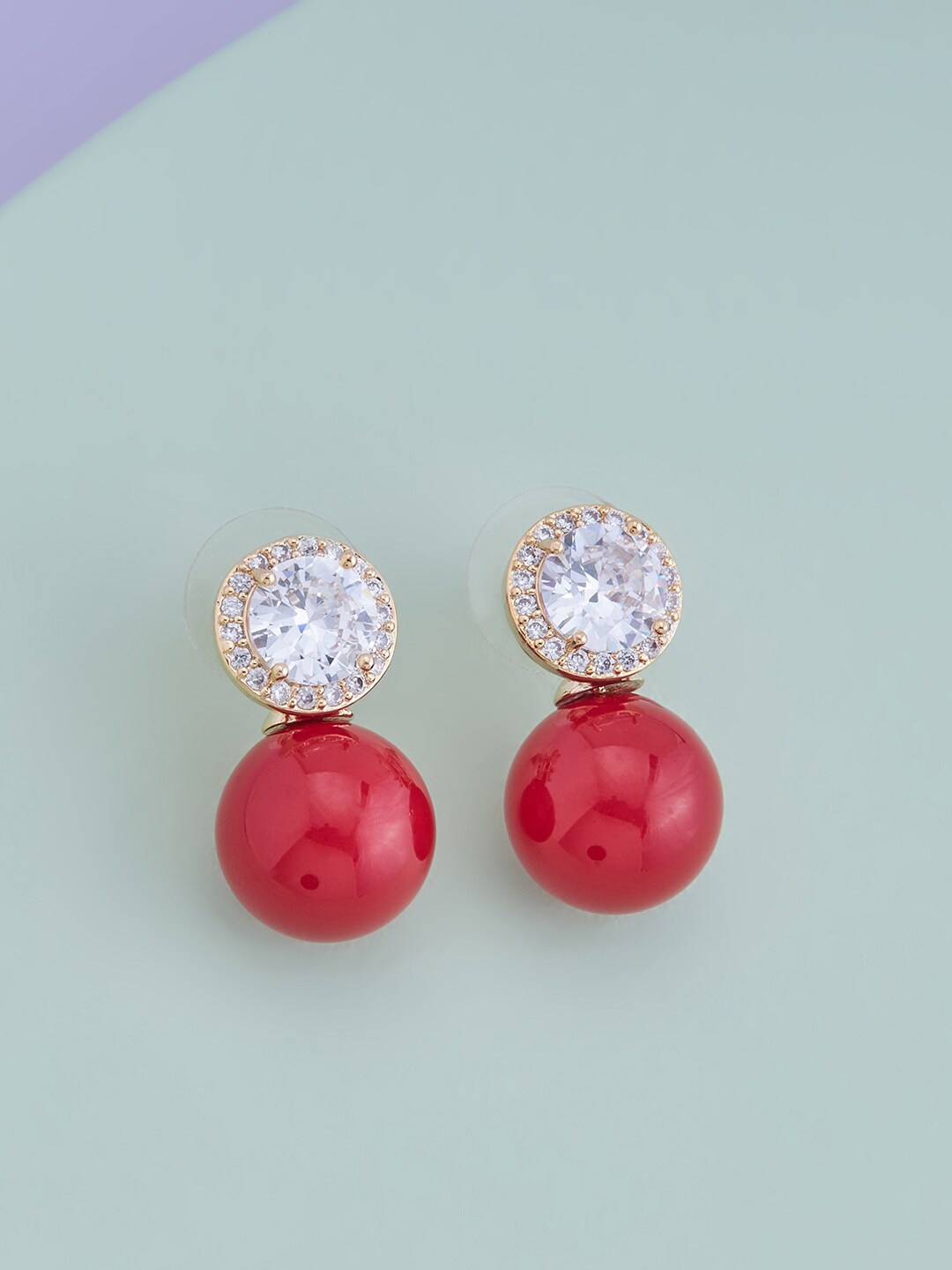 

Kushal's Fashion Jewellery Gold-Plated Spherical Drop Earrings, Red