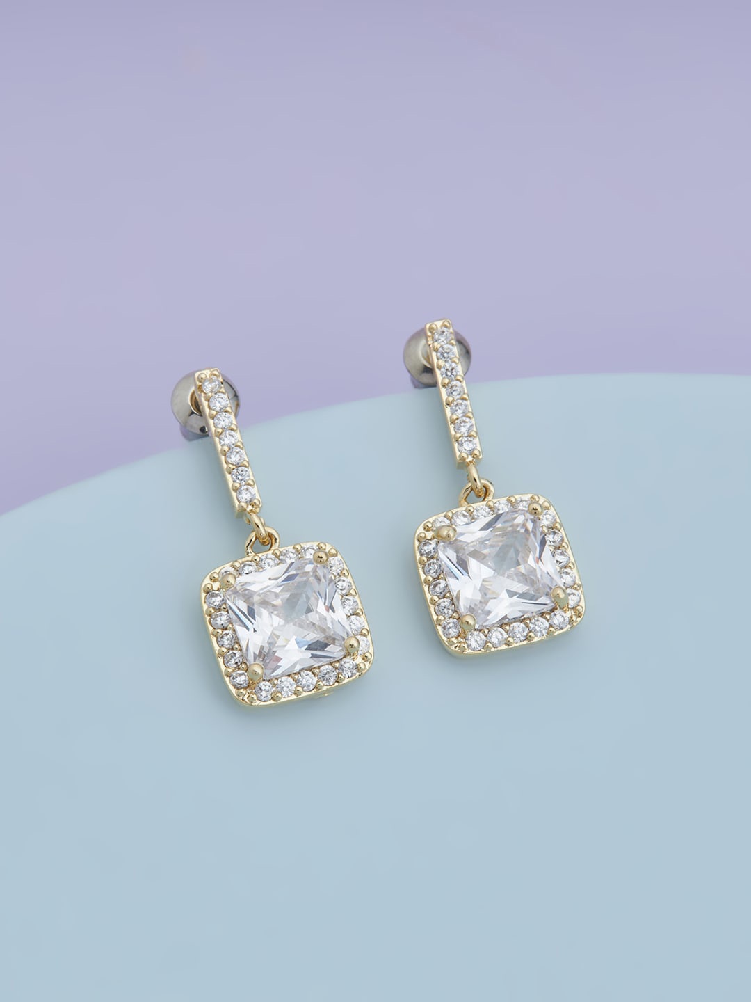

Kushal's Fashion Jewellery Gold-Plated CZ-Studded Square Drop Earrings, White