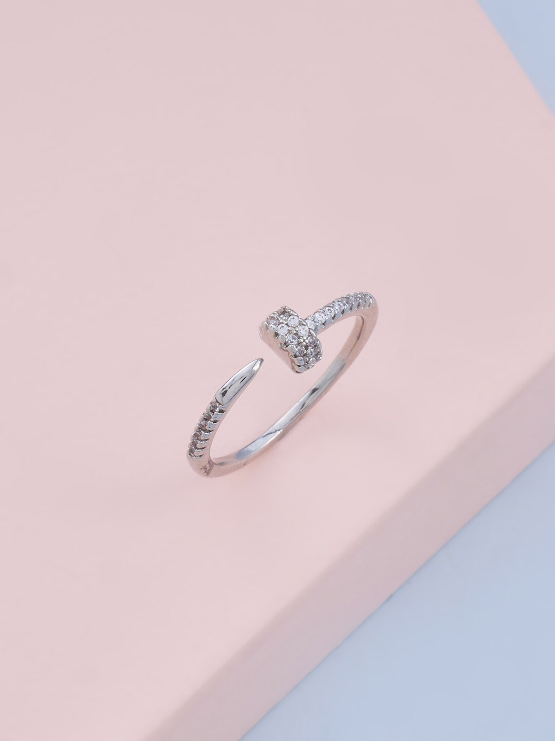 

Kushal's Fashion Jewellery Rhodium-Plated CZ Studded Adjustable Finger Ring, White